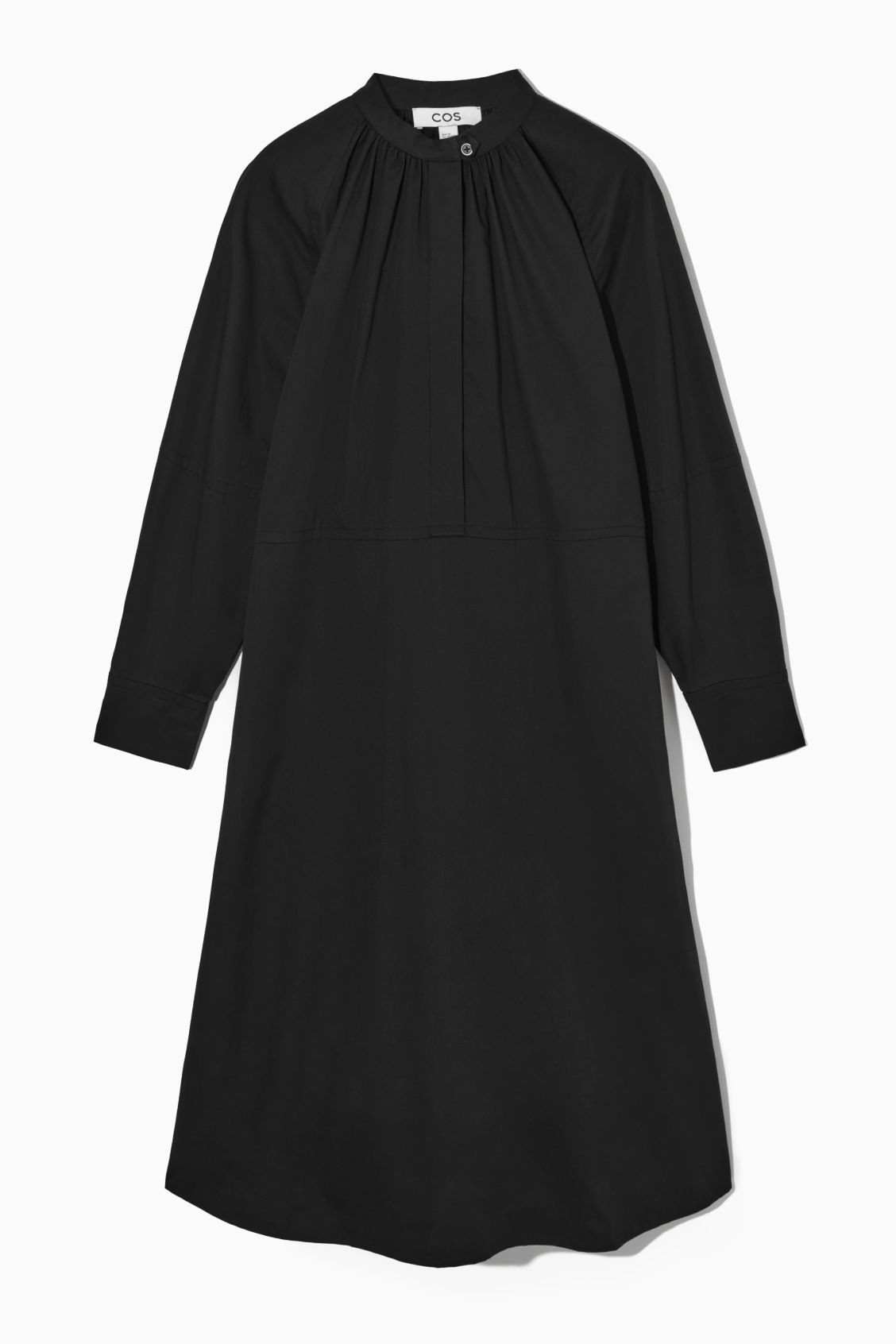RELAXED-FIT GATHERED MIDI SHIRT DRESS