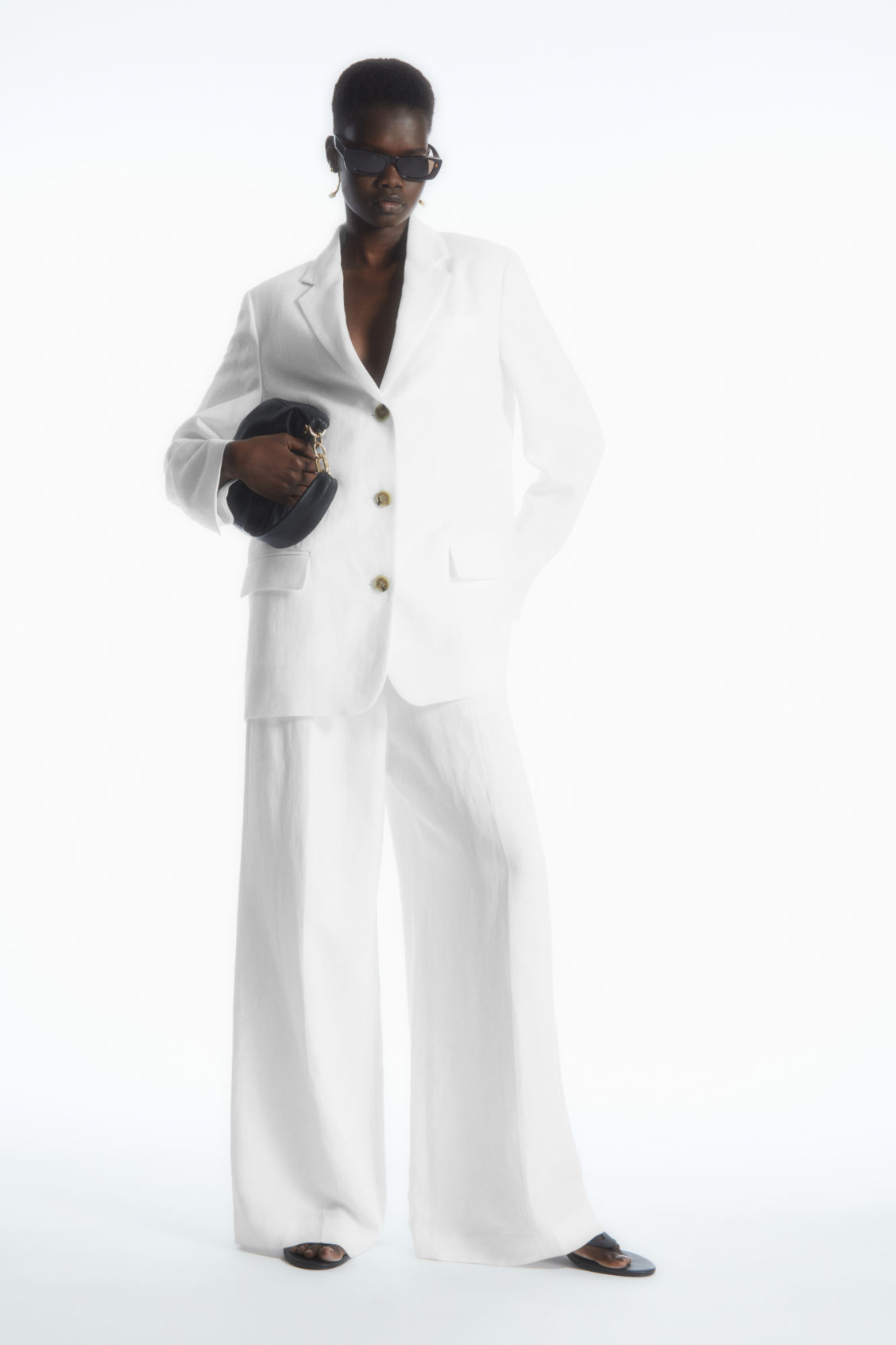 HIGH-WAISTED WIDE-LEG LINEN-BLEND TROUSERS