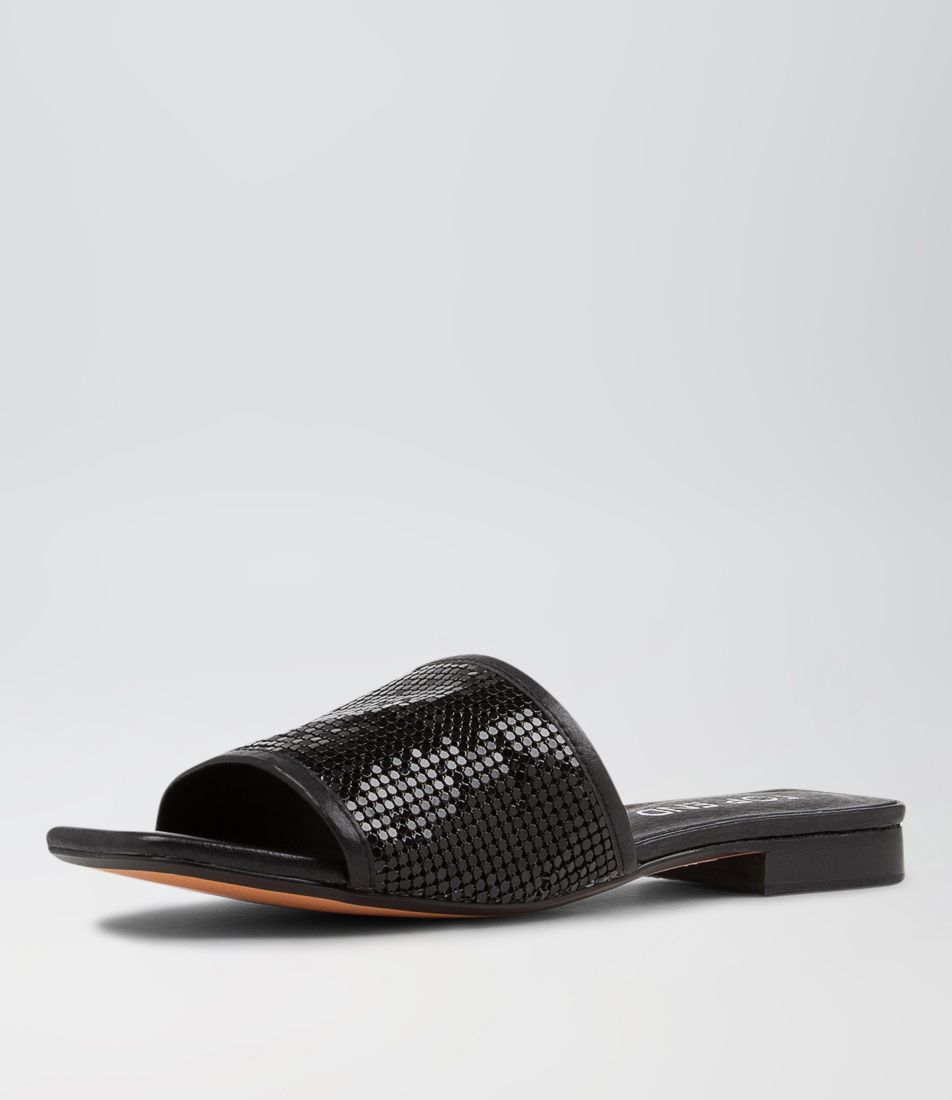 Koyner Black Metal Leather Slides