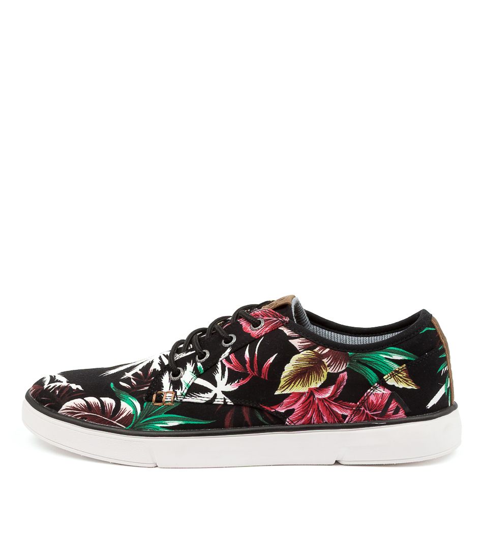 Albatross Black Floral Print Canvas Sneakers