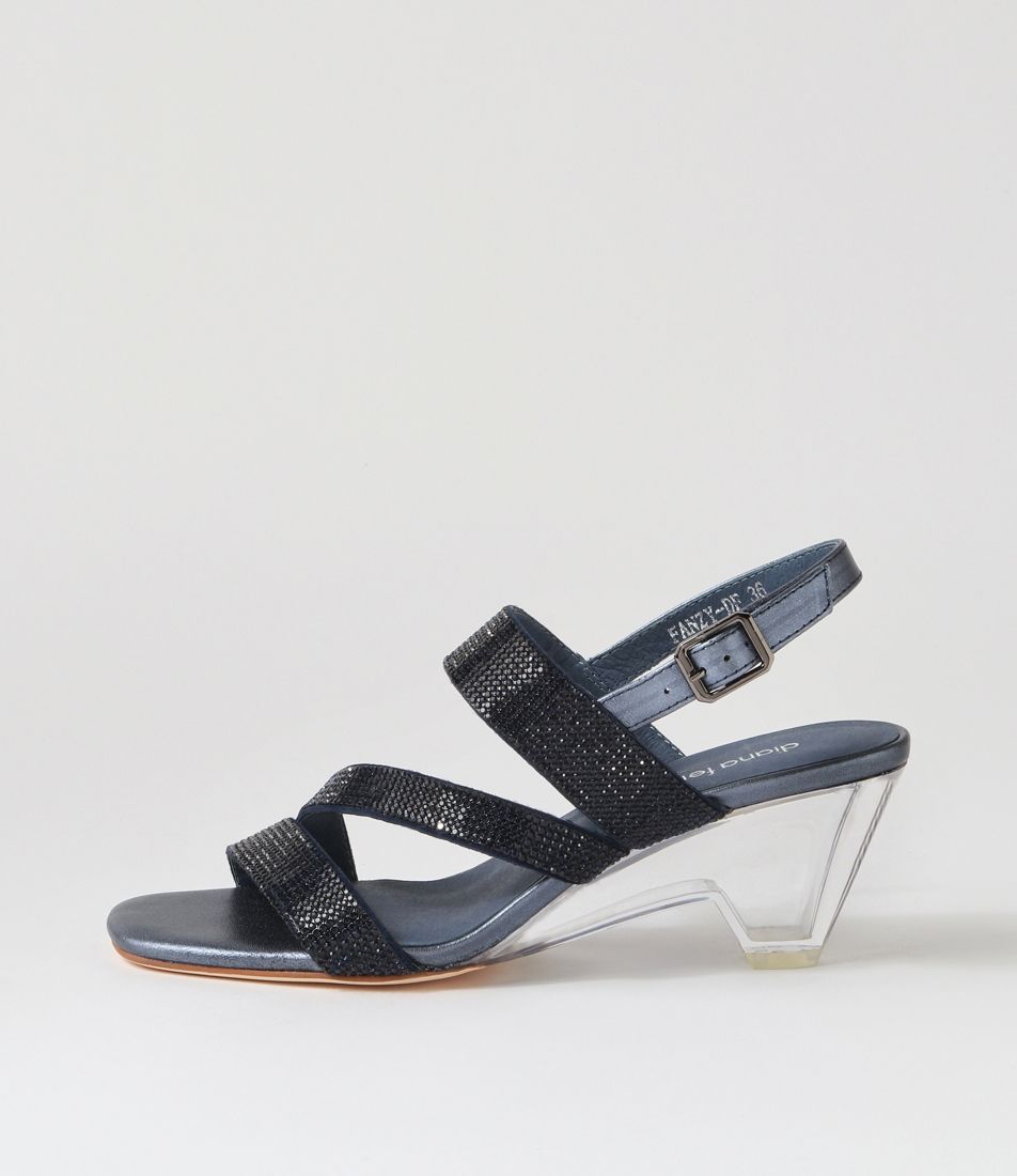 Fanzy Navy Clear Jewels Leather Sandals