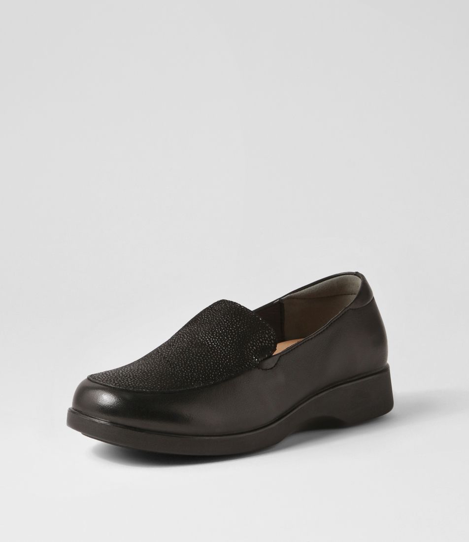 Nature2 Black Lizard Leather Suede Loafers