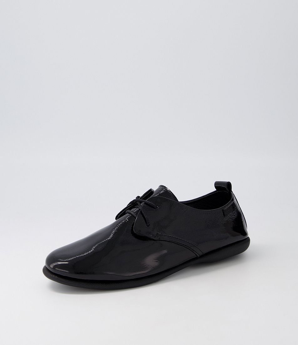 Daylily Black Leather Lace Up Flats