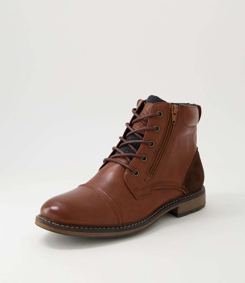 Troy Cognac Lace Up Boots