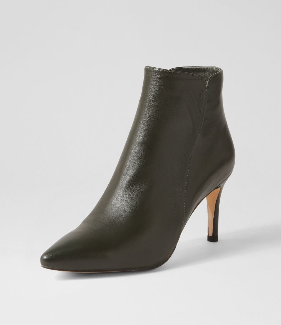 Barbar Dark Olive Leather Ankle Boots