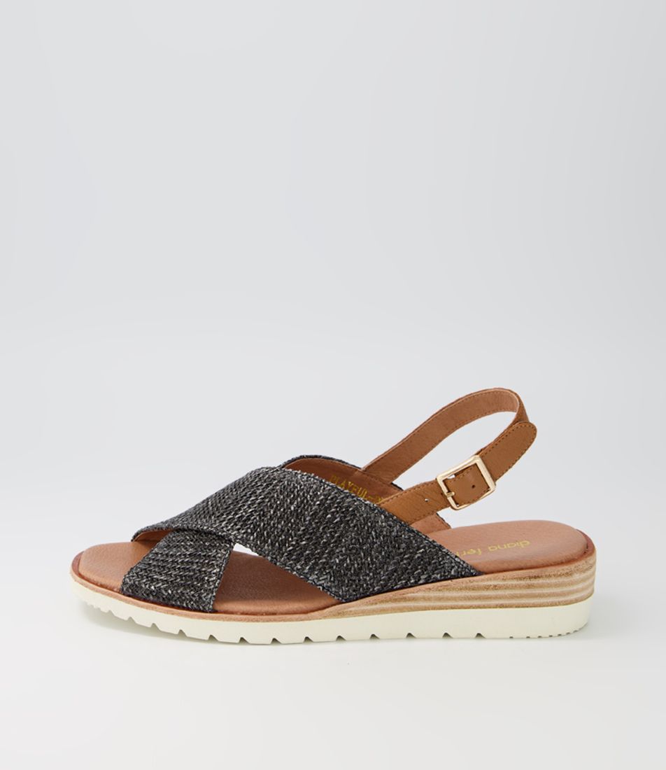 Playful Black Tan Woven Leather Sandals