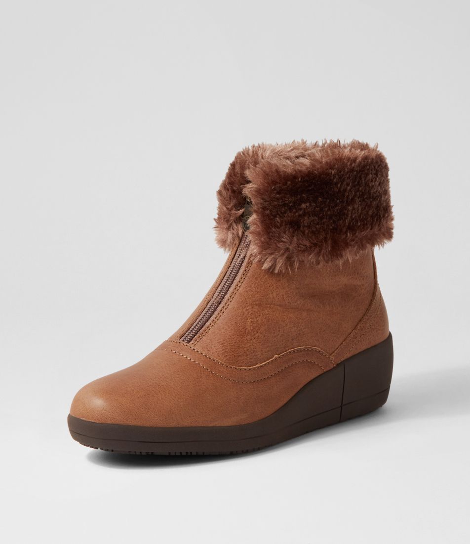 Blessit Taupe Brown Crazyhorse Fur Ankle Boots