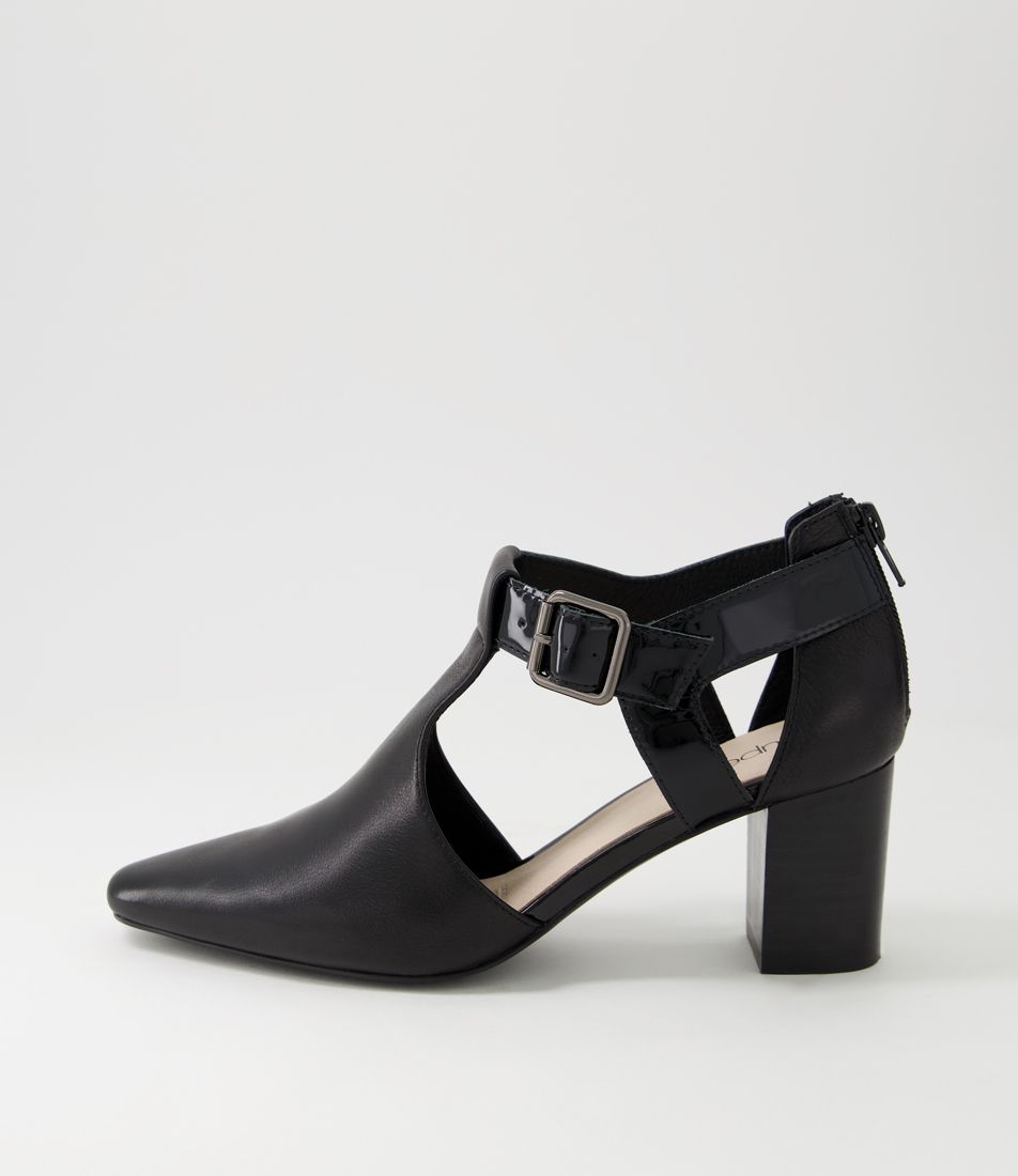 Narrinas Black Leather Patent Heels