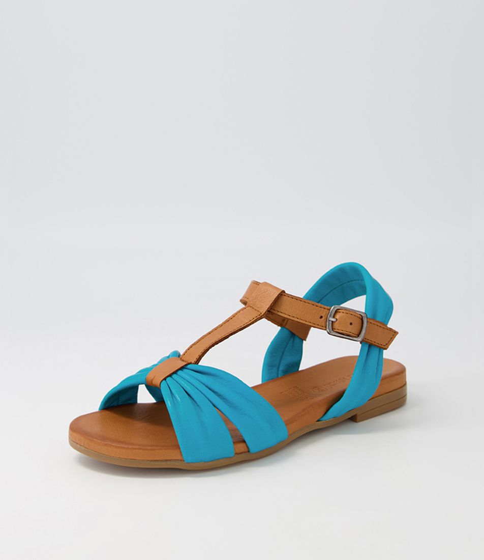 Whento Turquoise Tan Leather Sandals