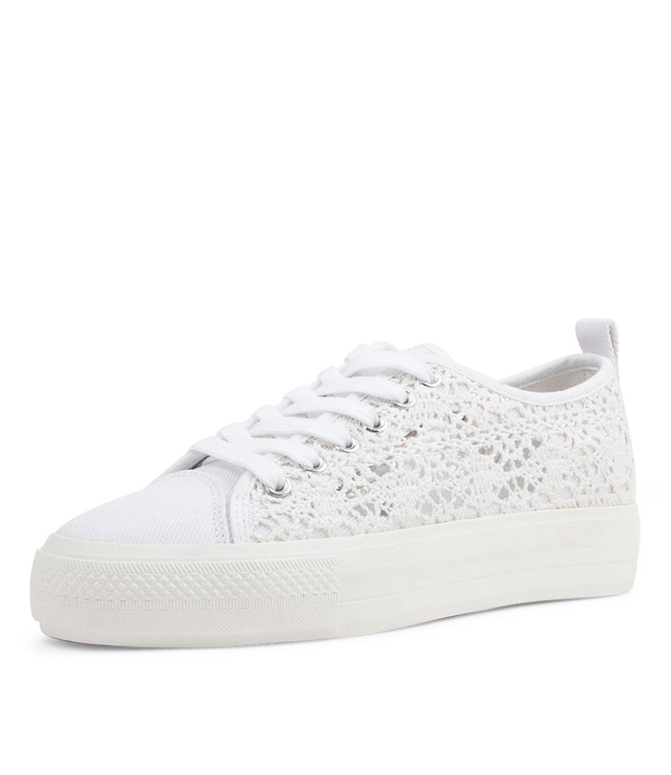 Denna White Fabric Sneakers