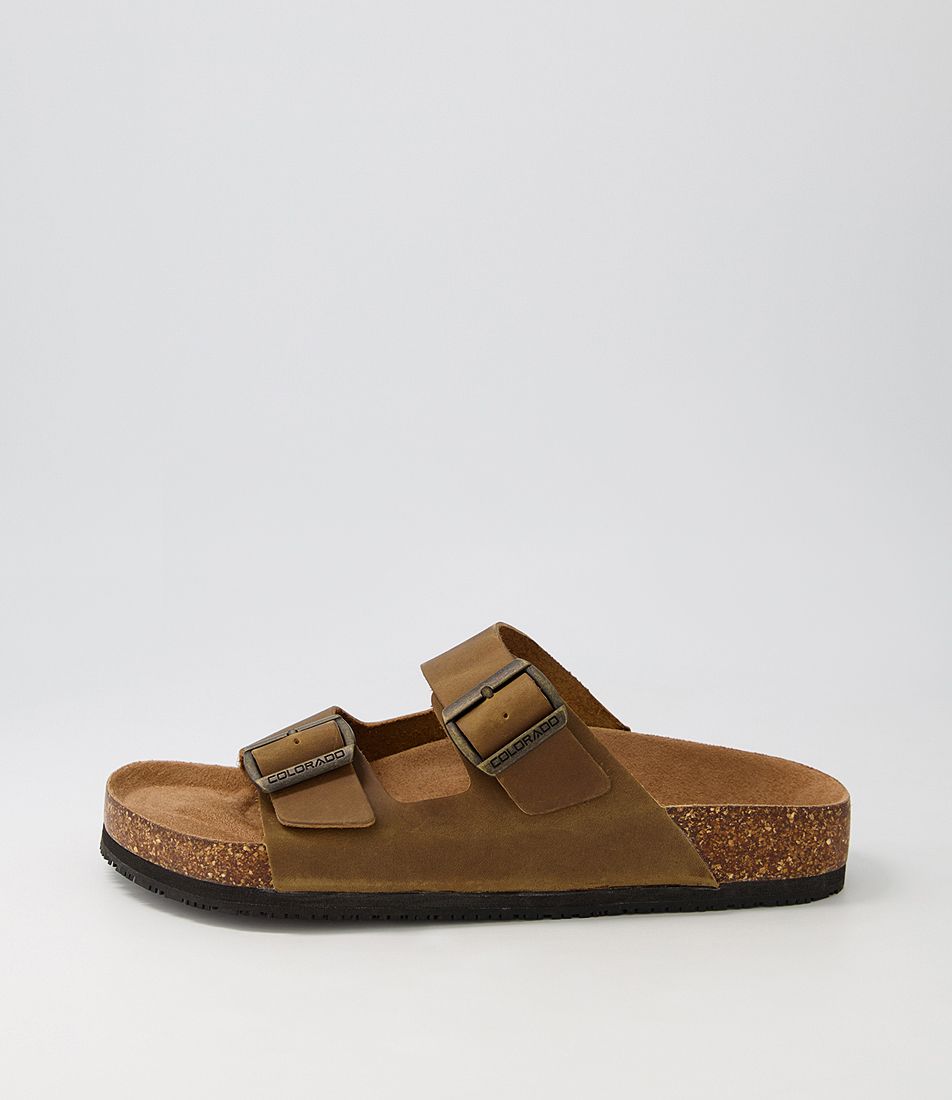 Karra Tobacco Crazyhorse Leather Slides