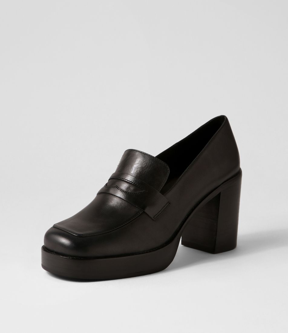 Danyela Black Leather Heels