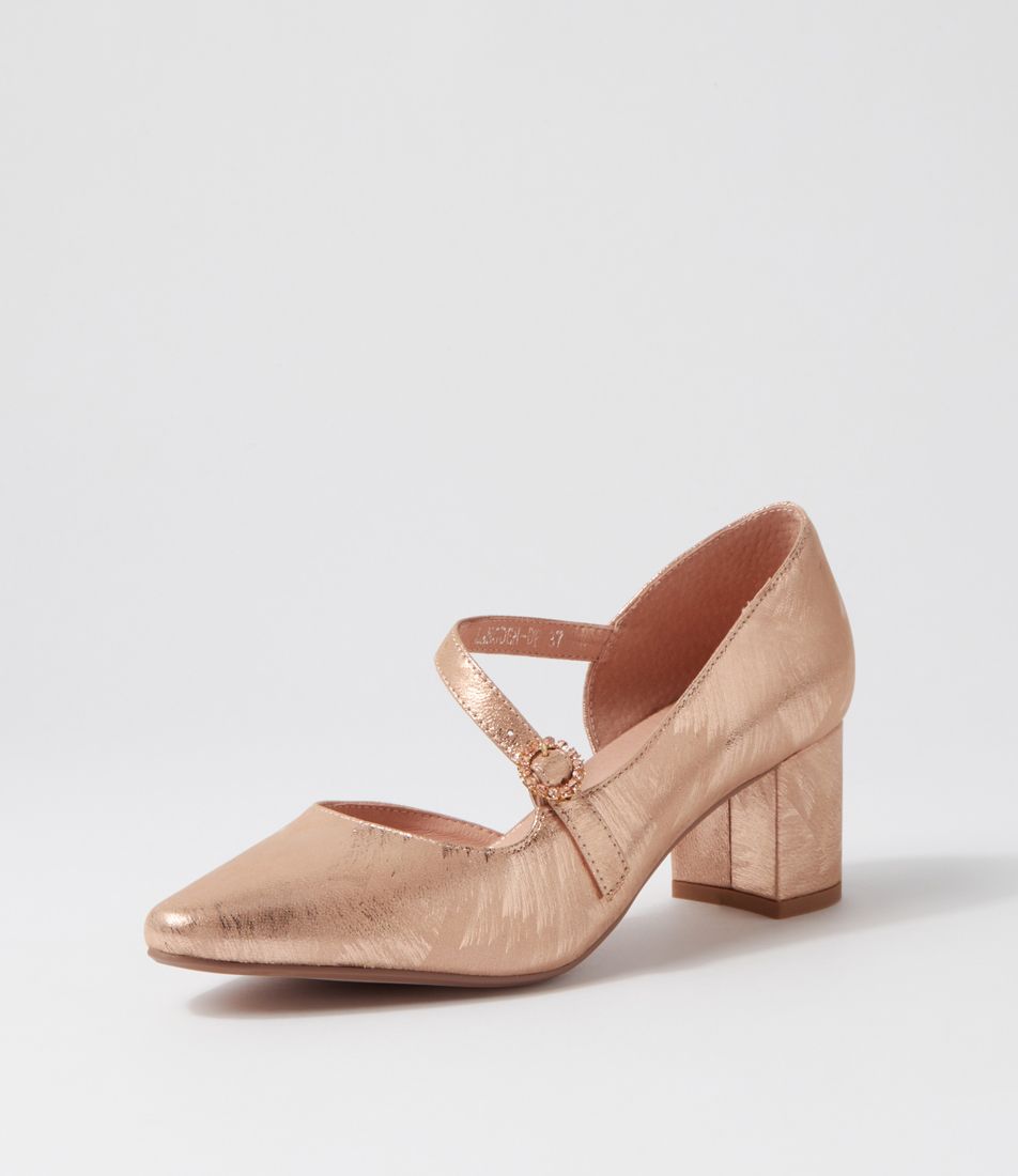Langden Rose Gold Brushed Leather Heels