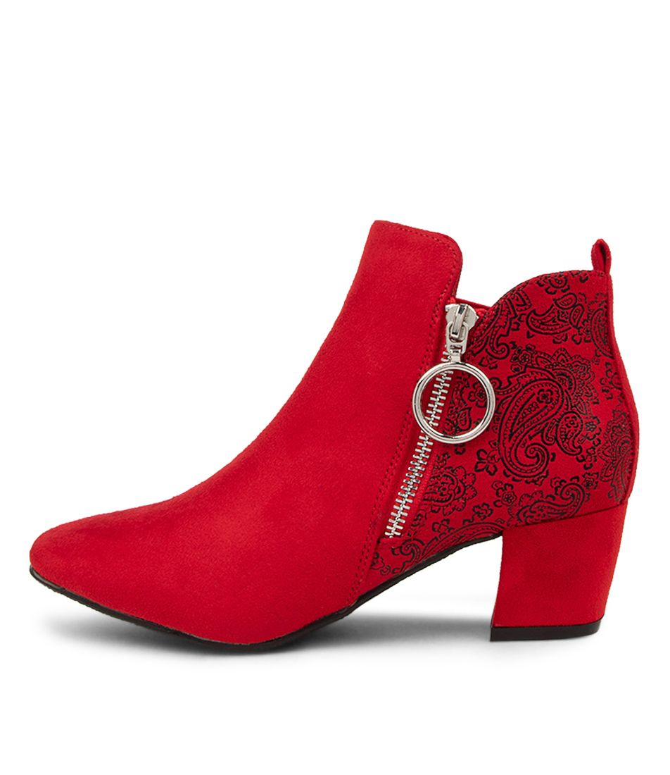 Hesta Red Microsuede Ankle Boots