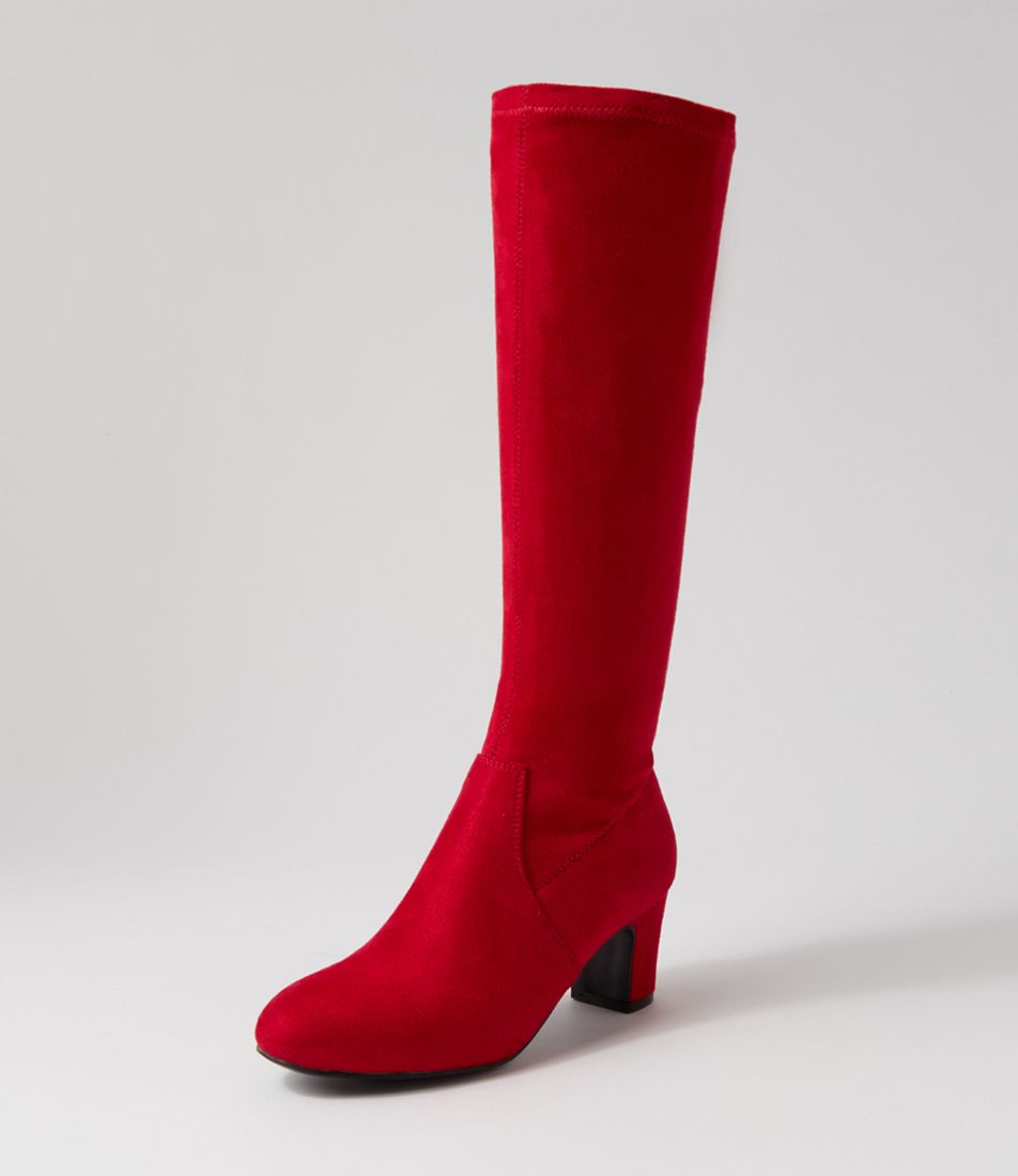 Kanter Red Stretch Microsuede Knee High Boots