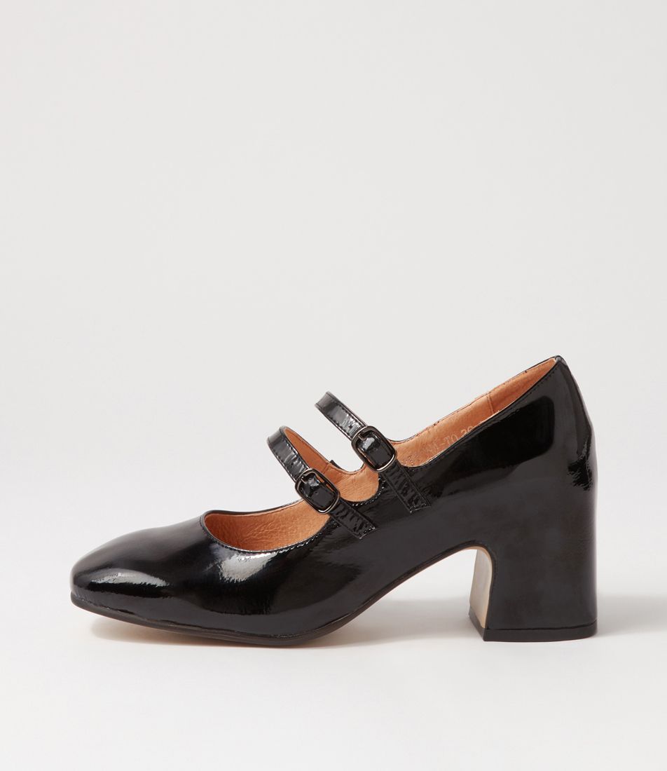 Fiyona Black Patent Leather Mary Jane Heels