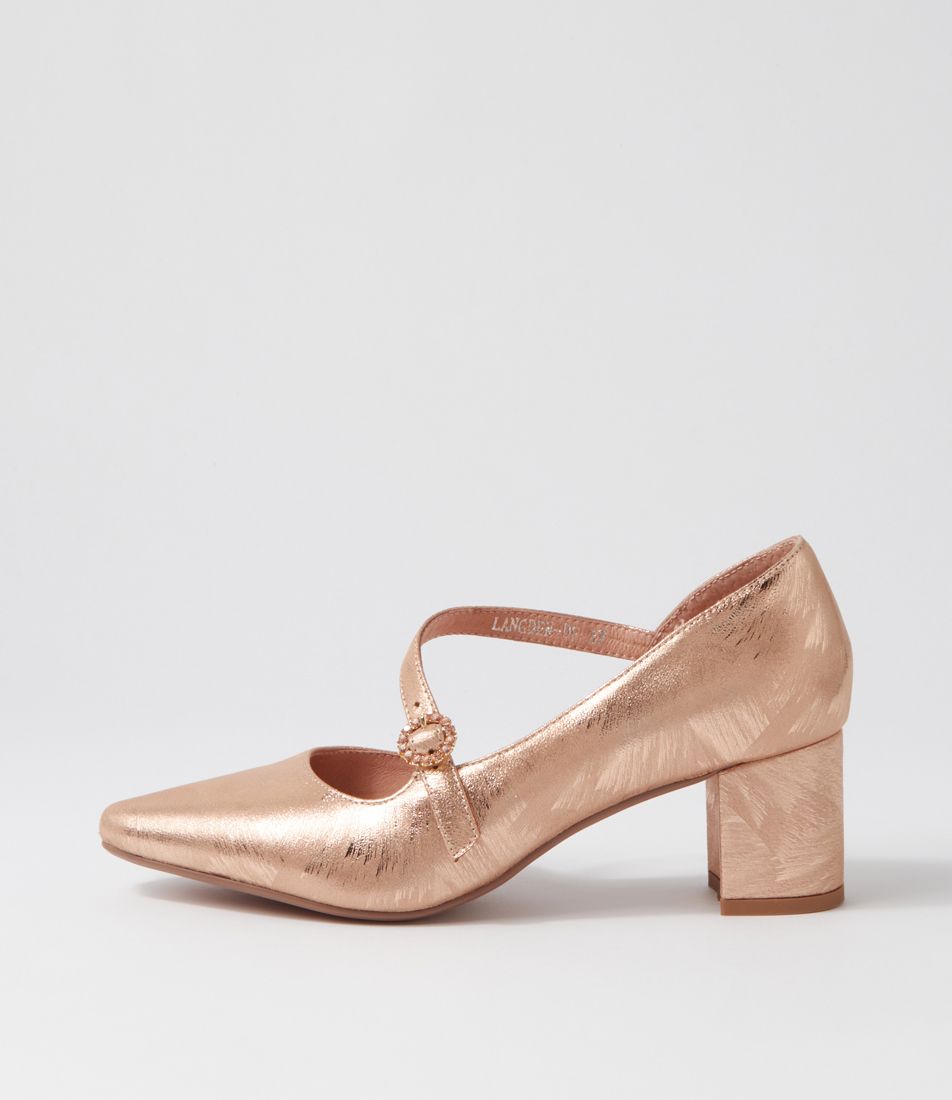 Langden Rose Gold Brushed Leather Heels