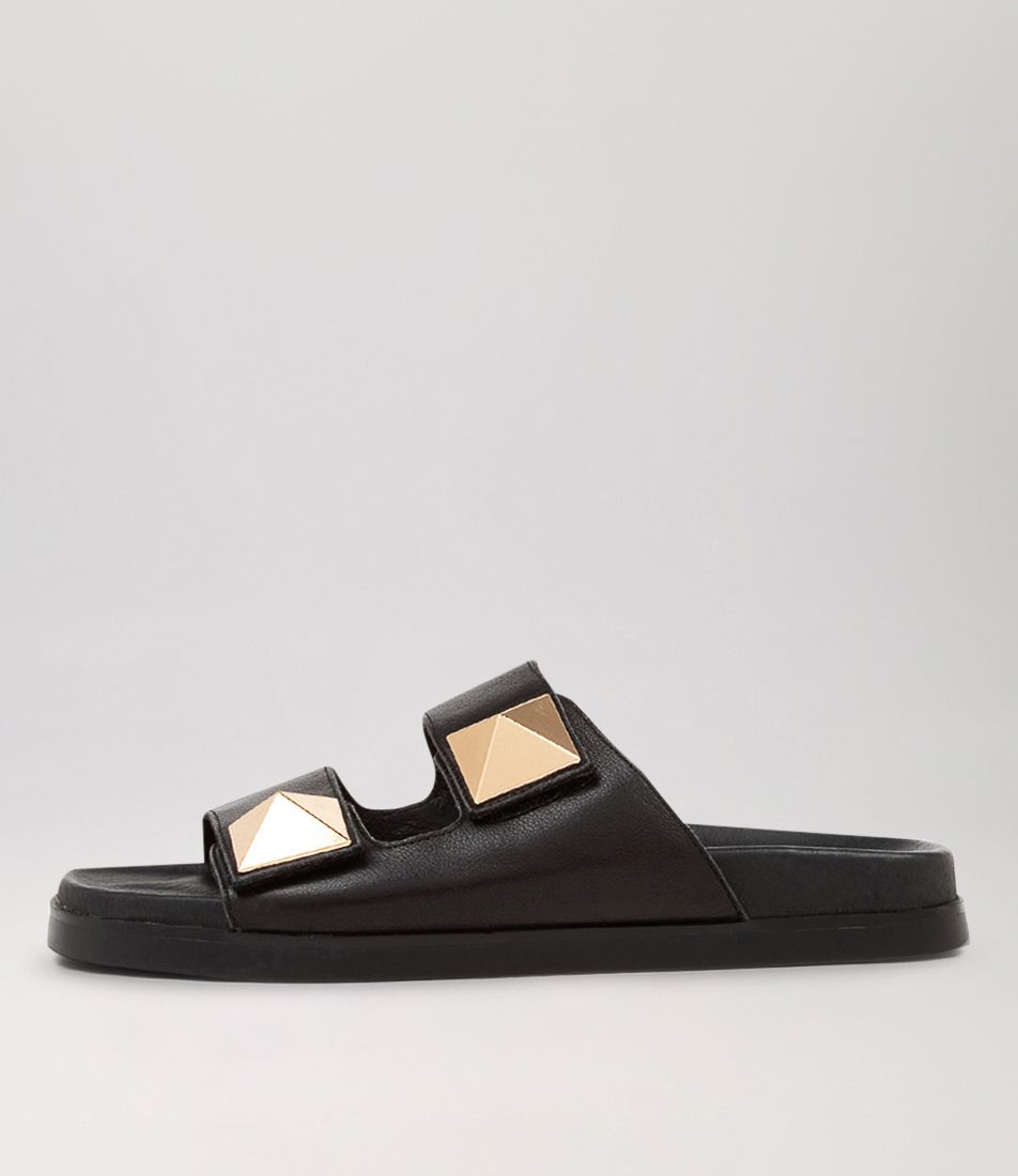 Redding Black Leather Slides