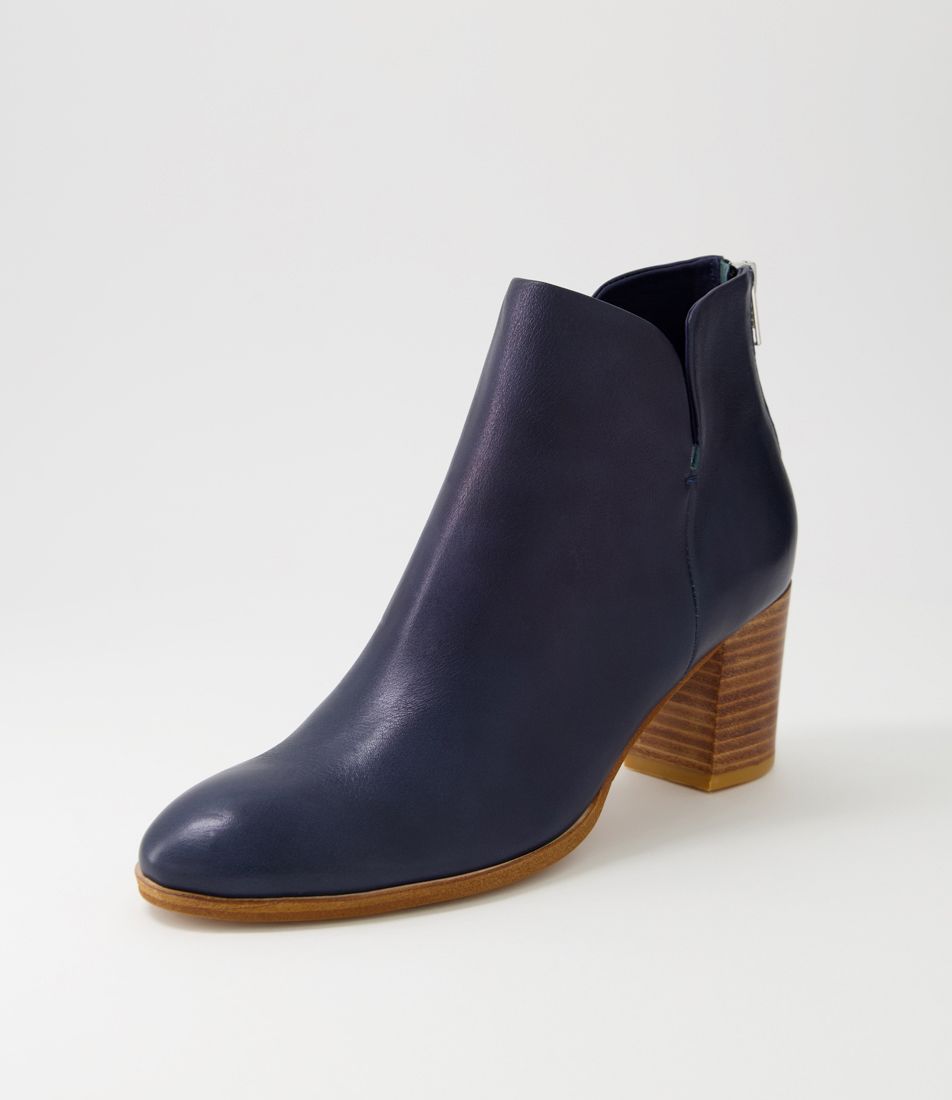 Deitha Deep Blue Natural Leather Ankle Boots