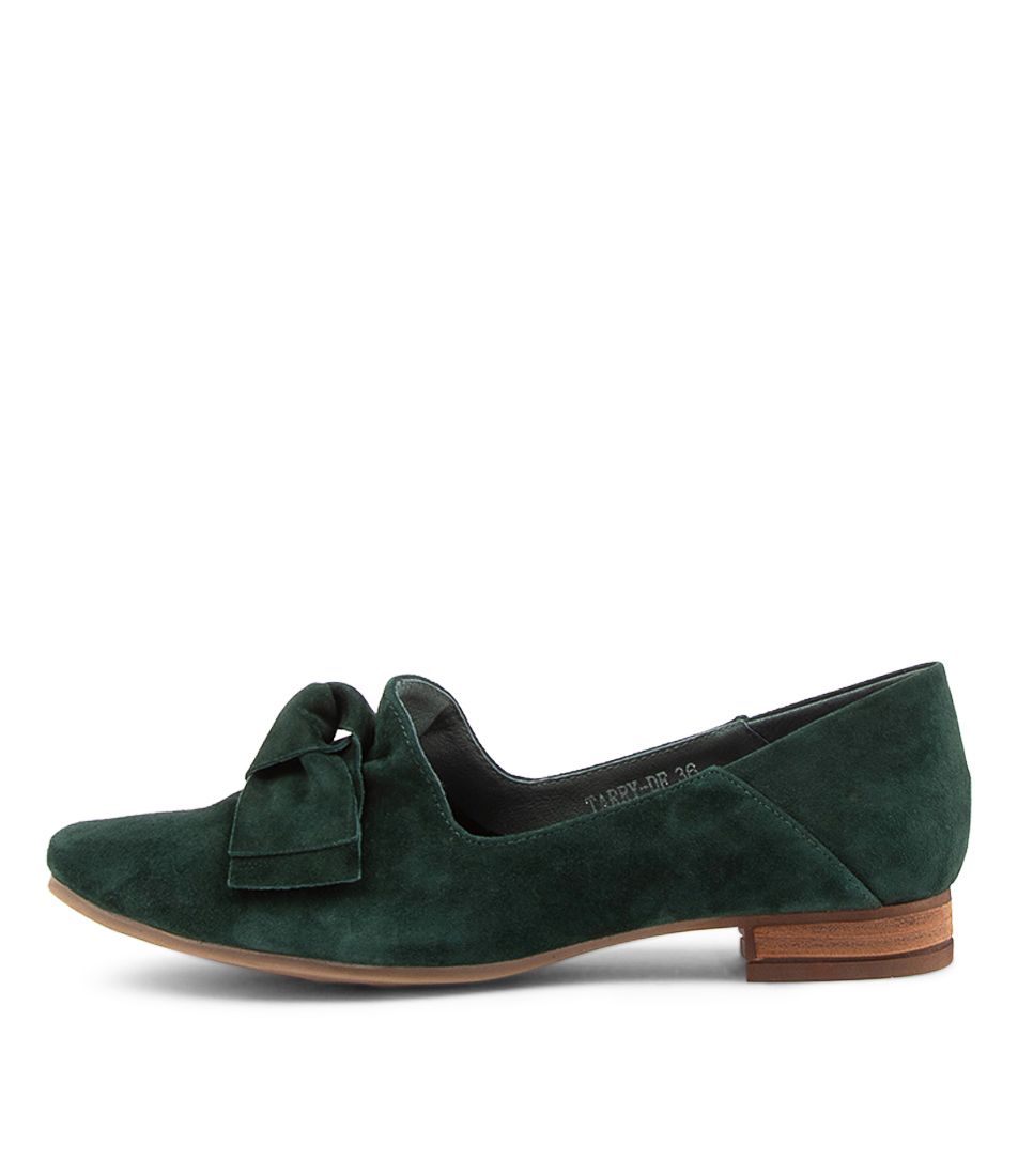 Tarry Deep Green Suede Flat Shoes