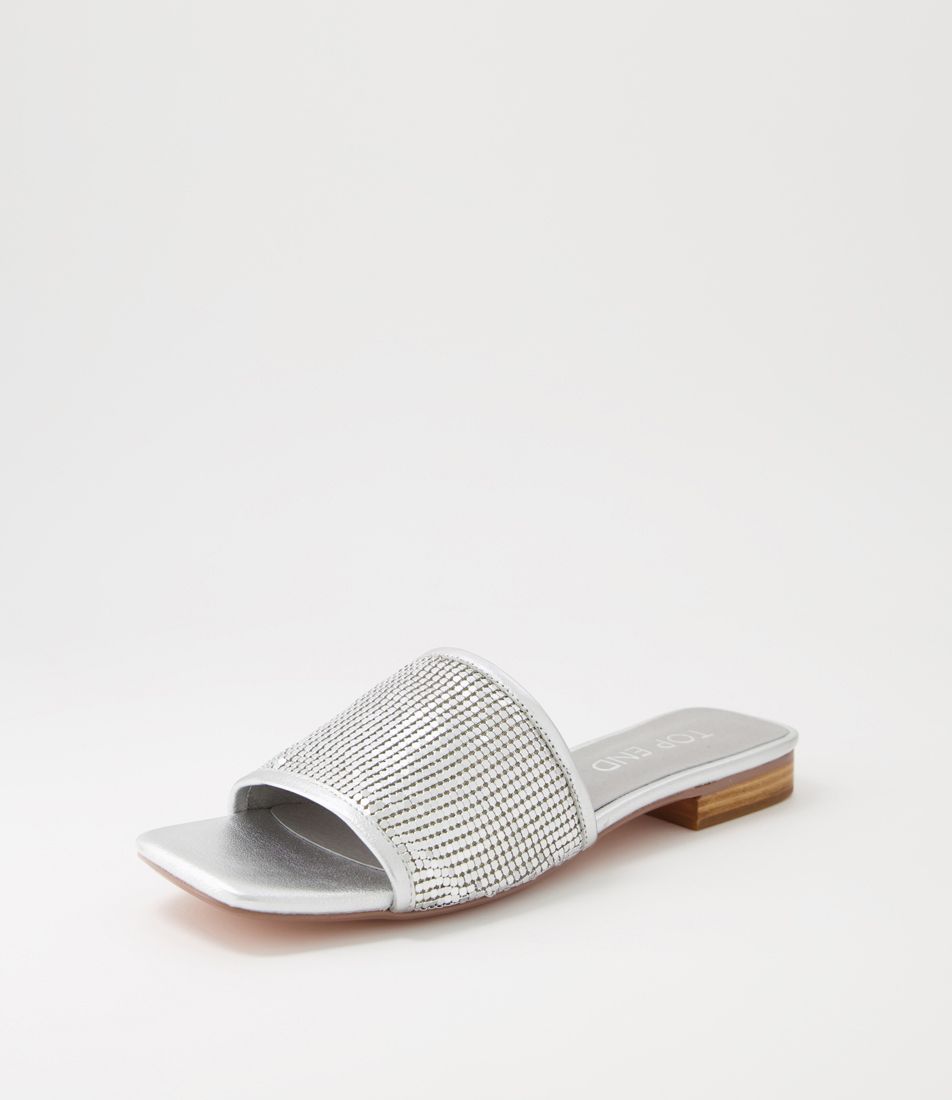 Koyner Silver Metal Leather Slides