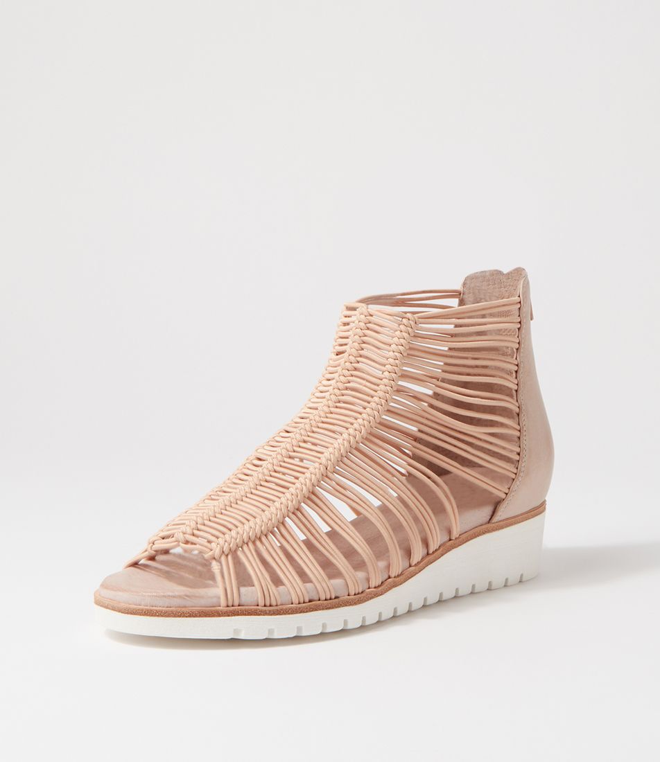 Goyla Caf茅 White Elastic Leather Sandals