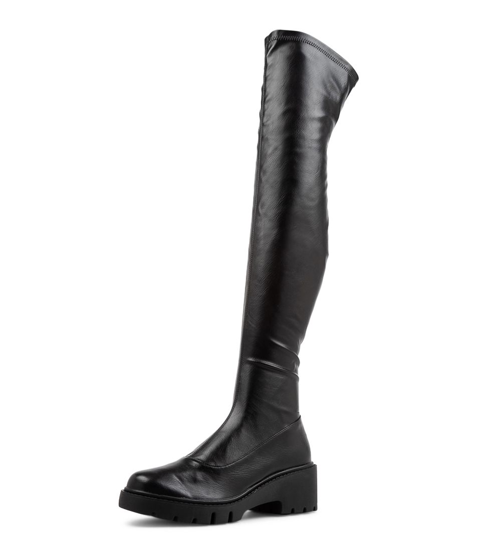 Xeno Black Stretch Knee High Boots