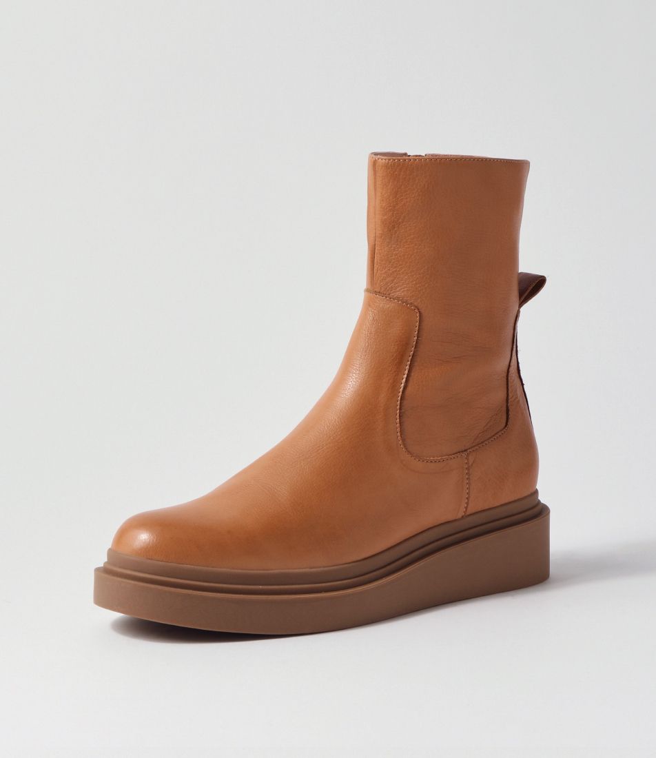 Zonita Dark Tan Light Choc Leather Ankle Boots