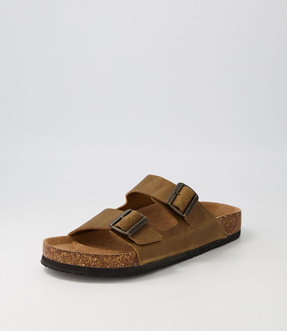 Karra Tobacco Crazyhorse Leather Slides
