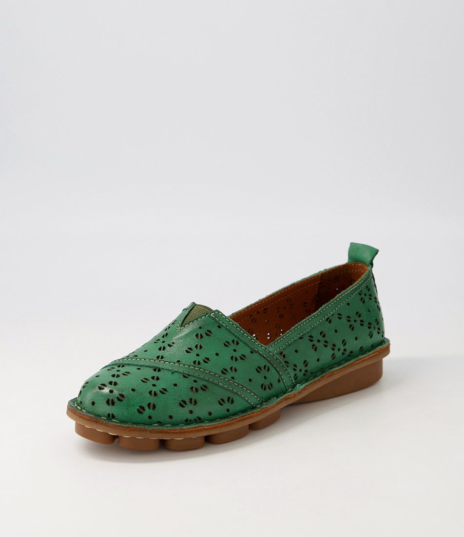 Ligde Emerald Leather Flat Shoes