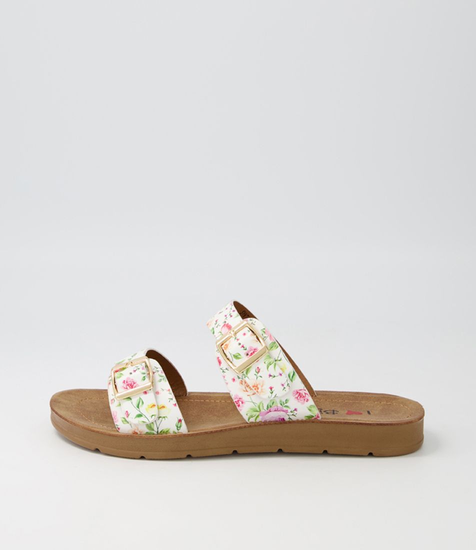 Melton White Floral Slides