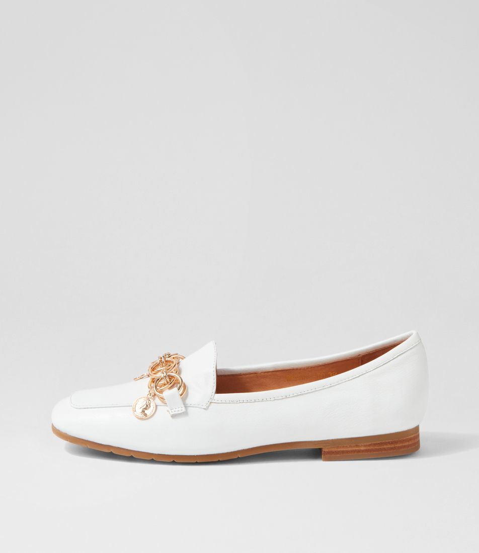 Mennat White Leather Loafers