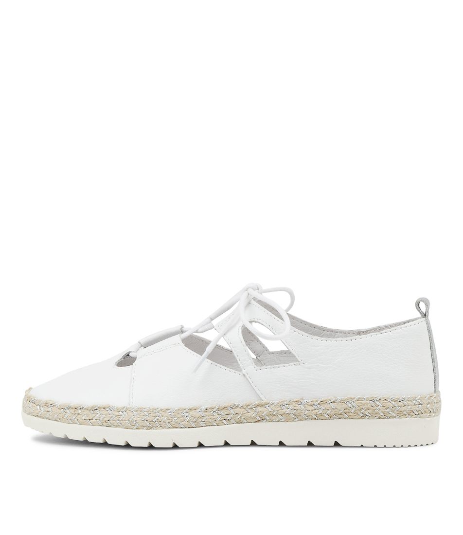 Alekzi White Silver Leather Flat Shoes