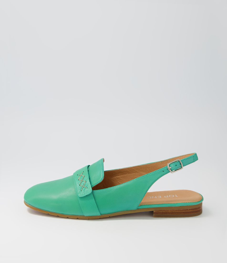 Mayumi Light Emerald Leather Flat Shoes