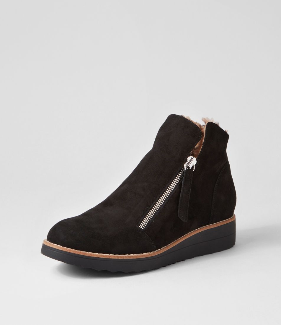 Opal Black Leopard Suede Fur Ankle Boots