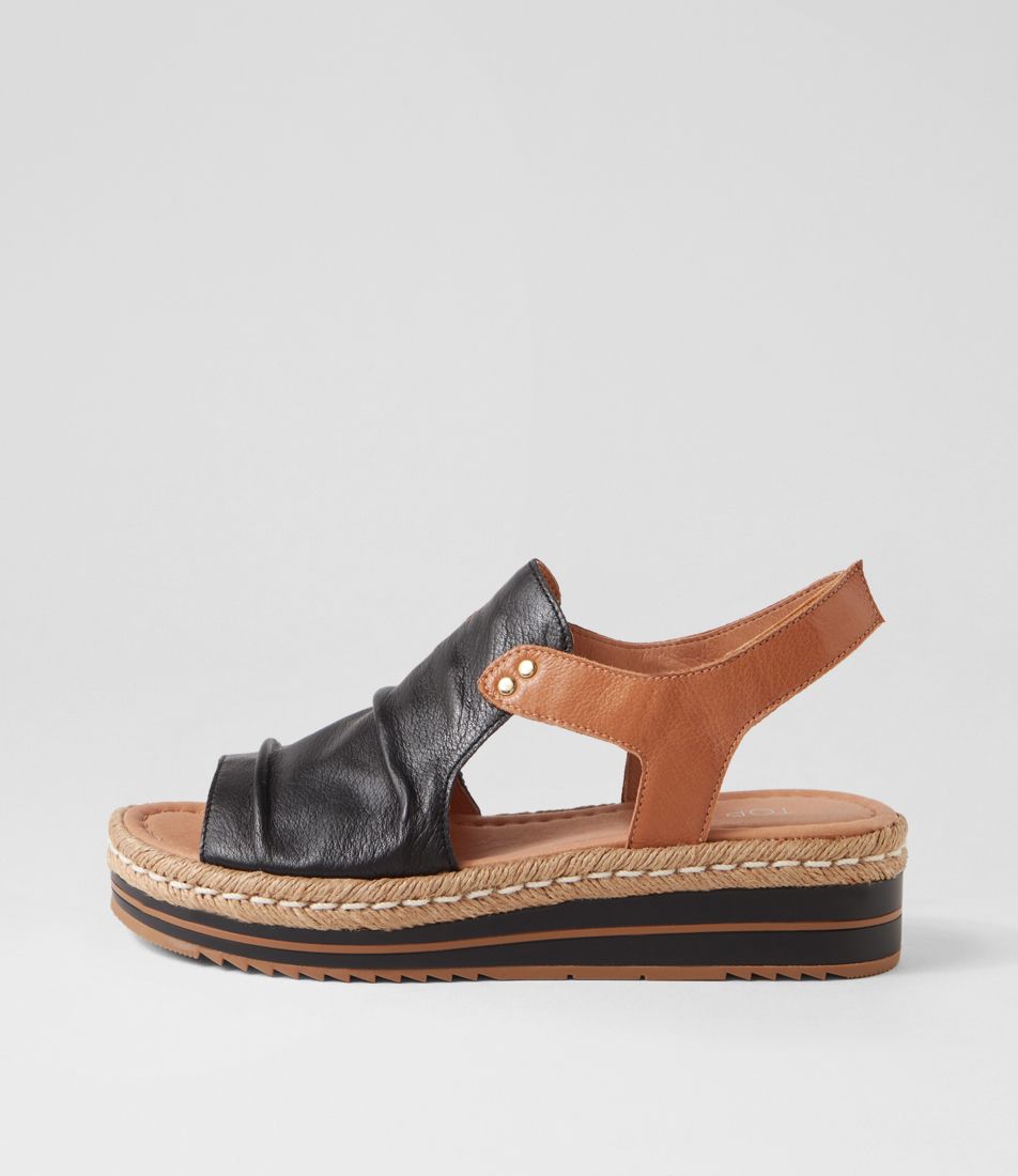 Alora Black Dark Tan Leather Sandals