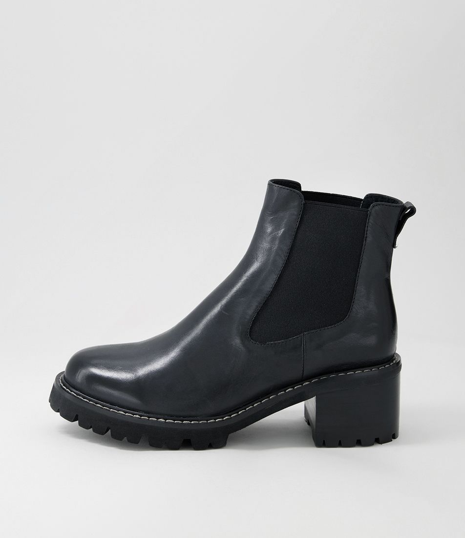 Jesiy Black Leather Elastic Chelsea Boots
