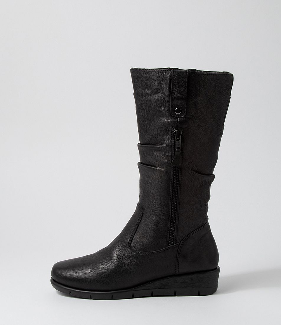 Meesha W Black Leather Calf Boots