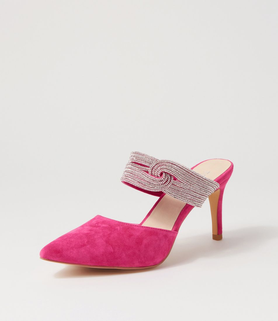 Barletta Fuchsia Suede Jewels Mules