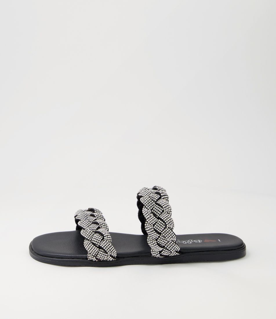 Pasha Black Silver Jewels Microsuede Sandals