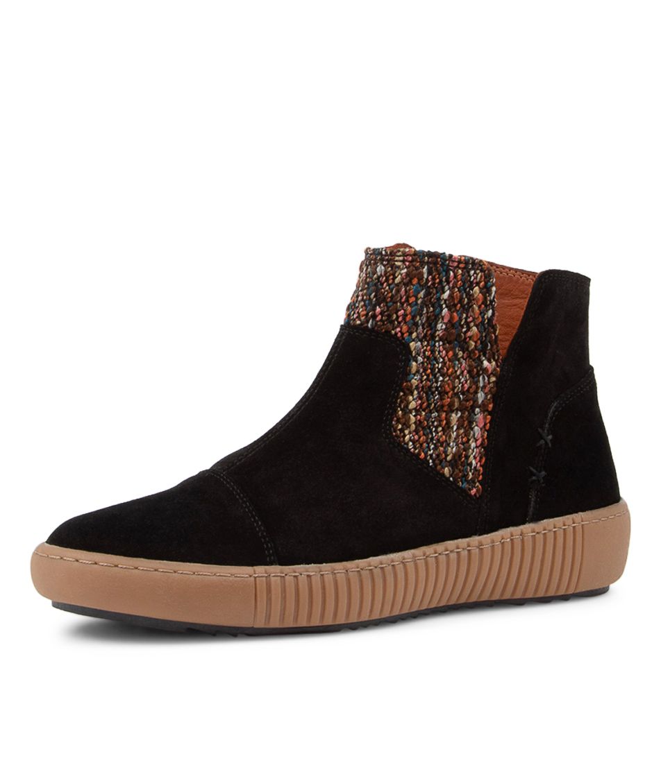 Redo Black Multi Suede Ankle Boots