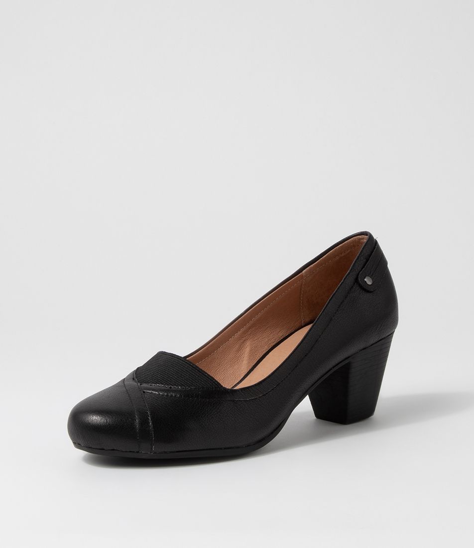 Fossy Black Leather Heels