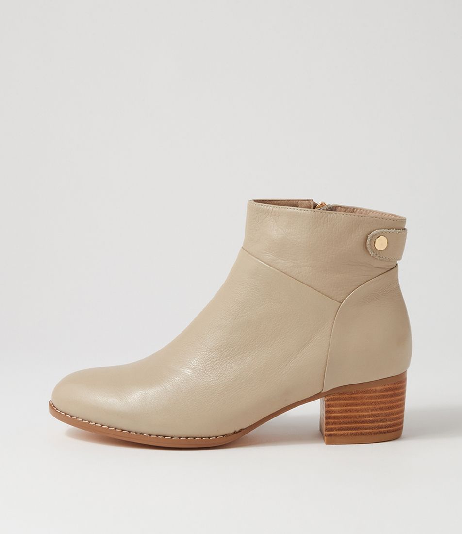 Priley Light Taupe Leather Ankle Boots