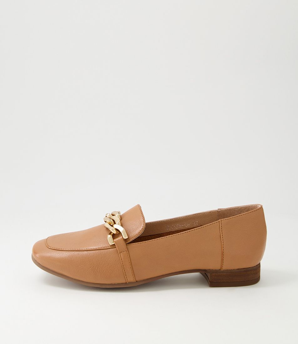 Tucker Dark Tan Gold Leather Flat Shoes
