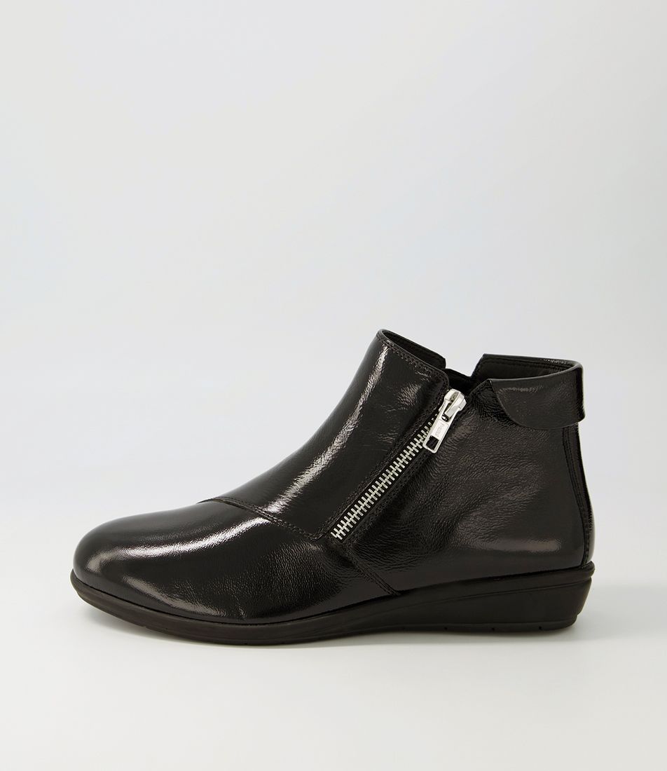 Feyre2 Black Crinkle Patent Ankle Boots