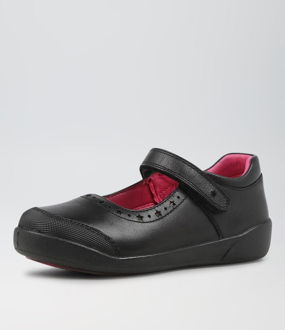 Kayley Jnr E Lol Black Leather Flat Shoes