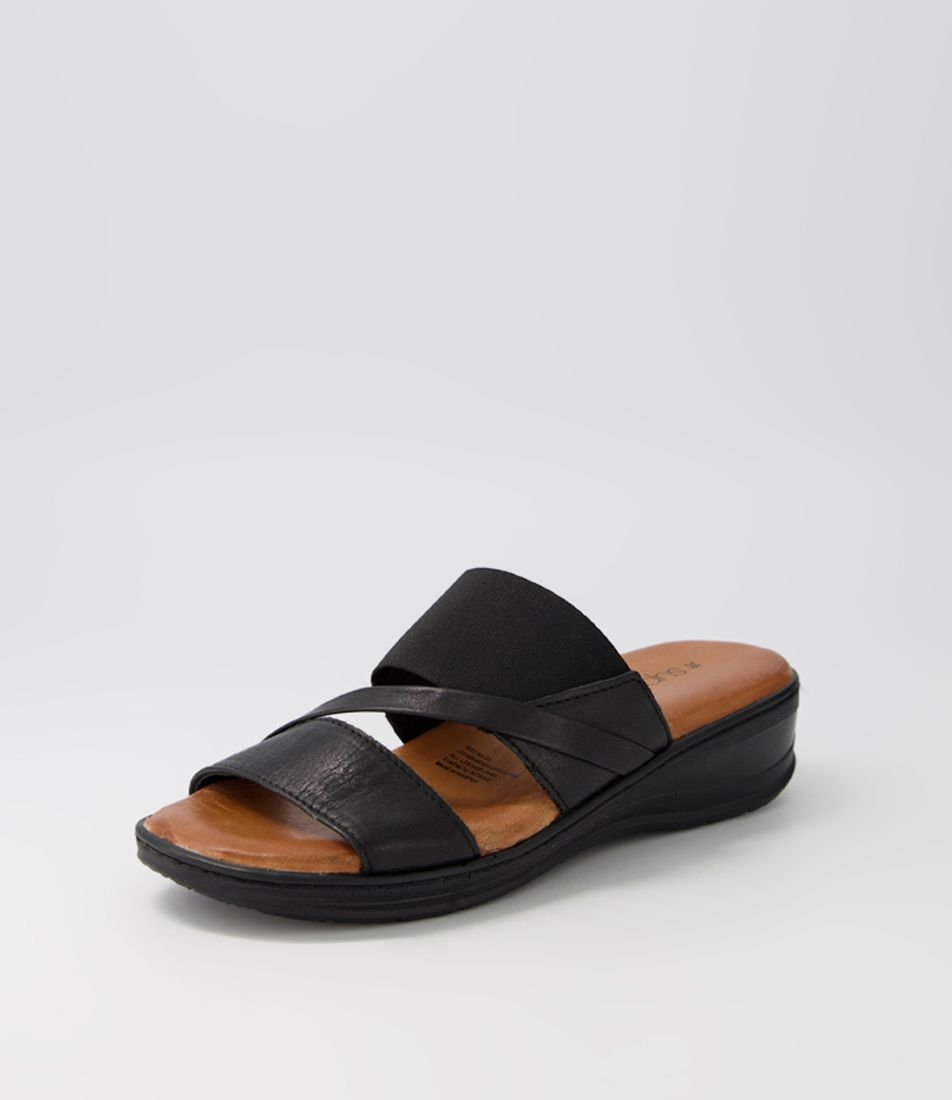 Teelina Black Leather Elastic Sandals BS