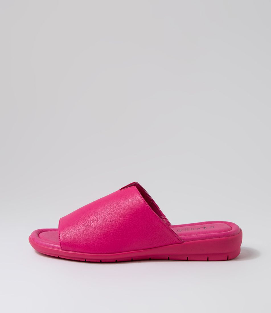 Far Fuchsia Leather Slides