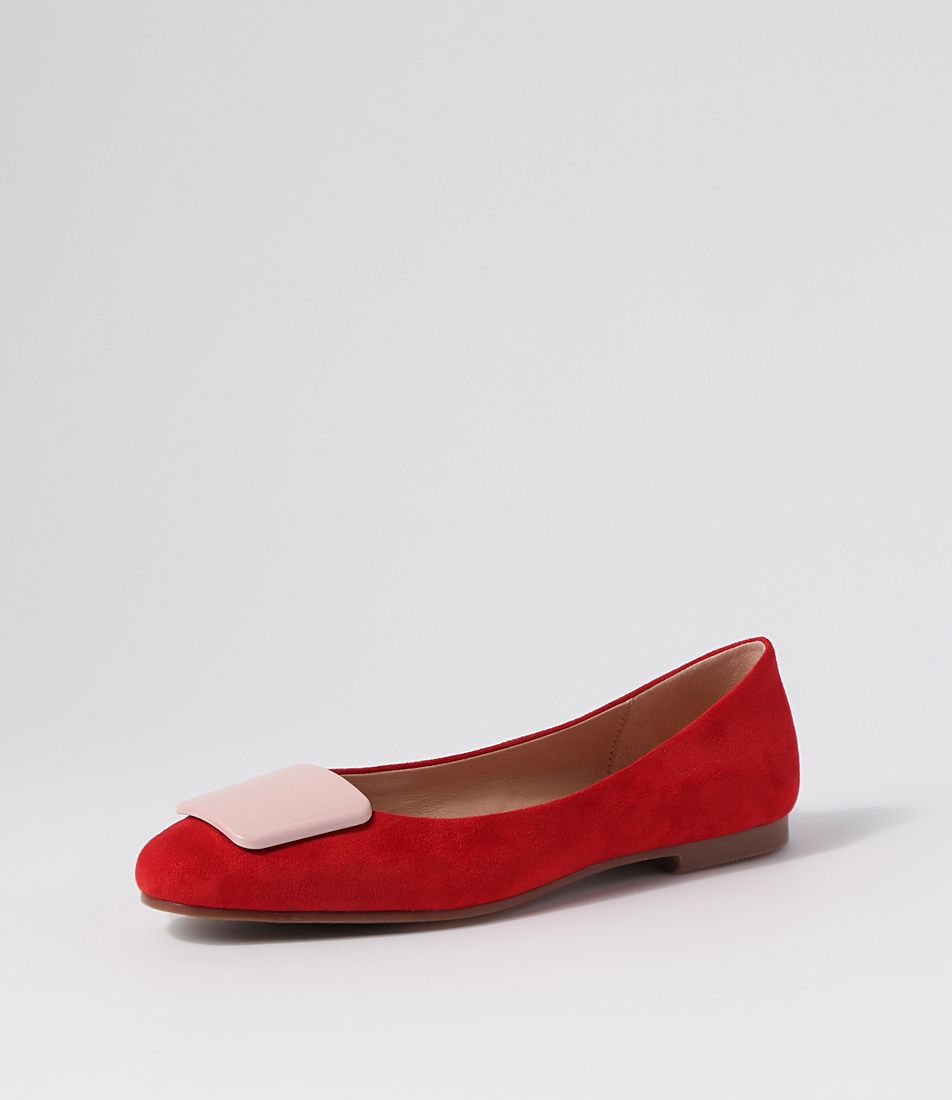 Shakine Red Microsuede Ballet Flats
