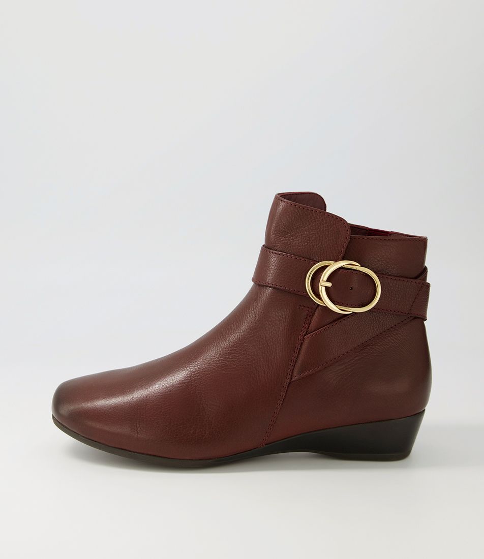 Rachii Wine Leather Ankle Boots